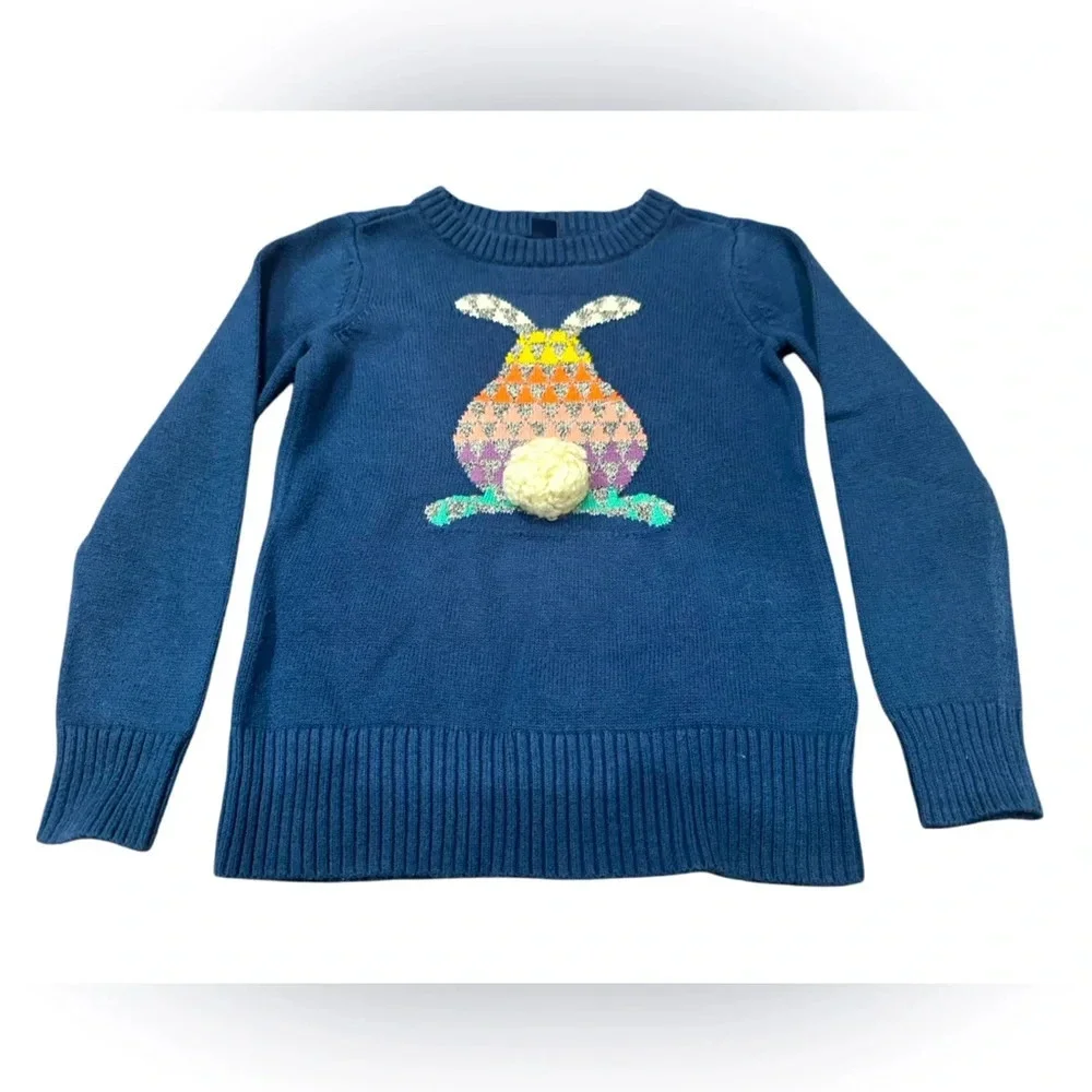GapKids Navy Bunny Pom Pom Novelty Sweater Cottagecore Preppy S 6-7